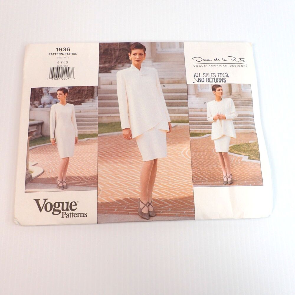 Vtg Vogue Oscar De La Renta Designer Sewing Pattern 1636 SZ 6 8 10 UNCUT FF